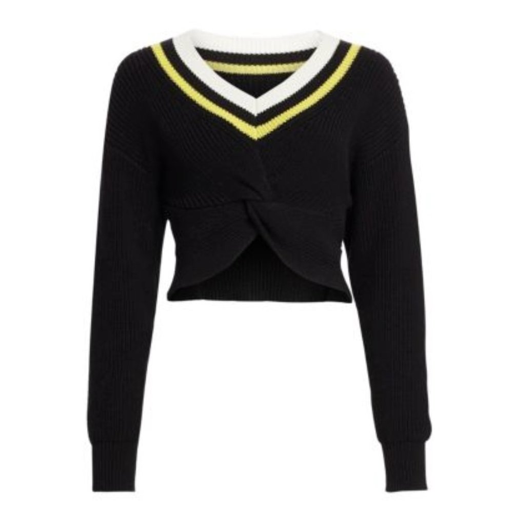 T by alexander wang Cropped Ribbed-knit Varsity Sweater In Black